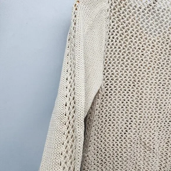 GAP Sweater Women’s Small/Med Tan Button-Up Cardigan Open Knit Sheer Lightweight - Picture 7 of 11